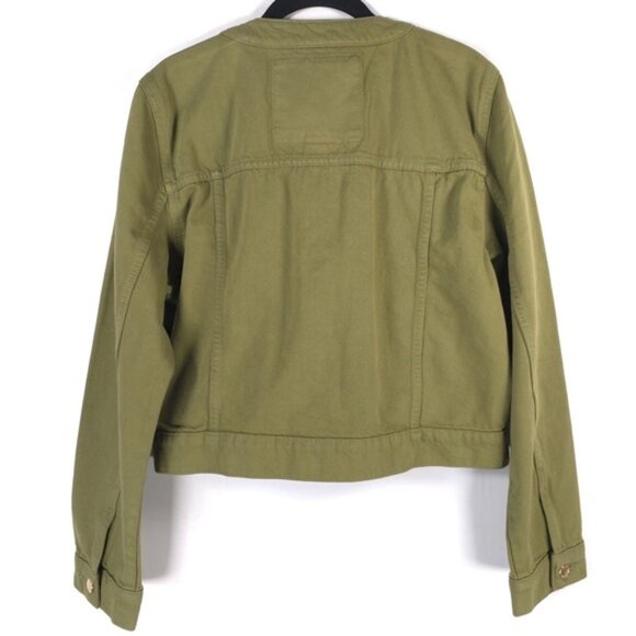 NWT‎ MICHAEL KORS Crop Button Denim Jacket Smoky Olive Gold Details MEDIUM & LG - Picture 2 of 11